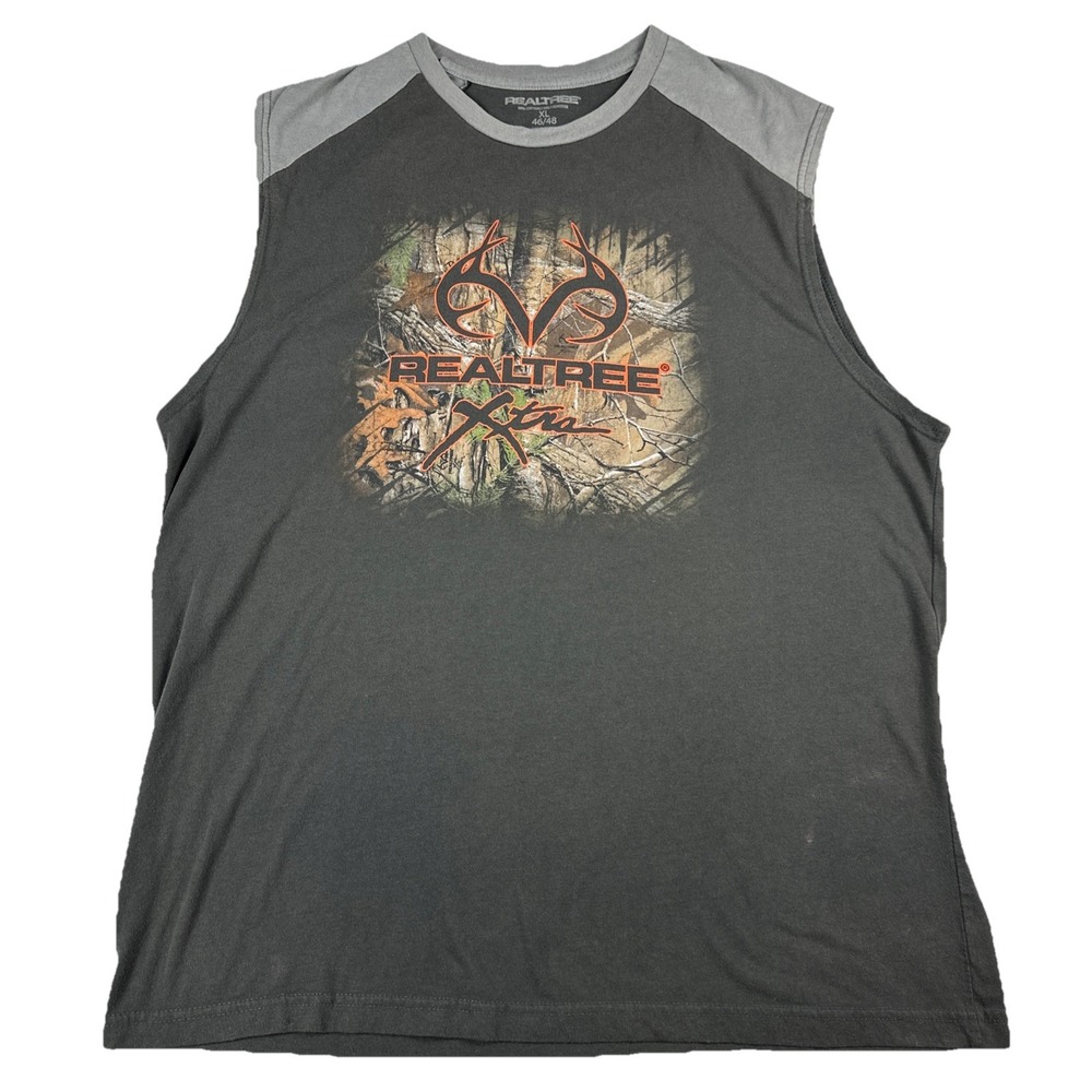 Realtree Xtra Mens Size XL(46/48) Sleeveless Tank‎ Top Shirt Orange Green